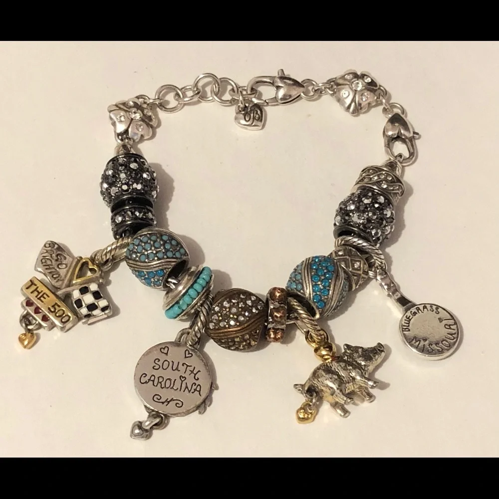 Brighton Americana turquoise bead Swirls of crystals & silver Retired - Picture 6 of 7